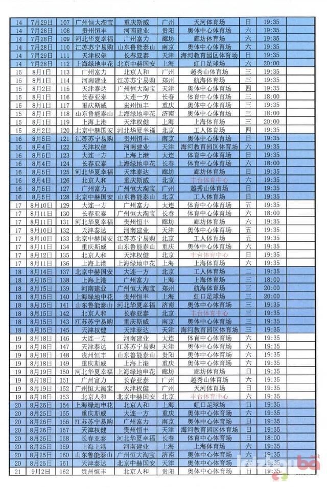 中超国安赛程表(中超国安赛程表2023中超国安8月26号)  第2张